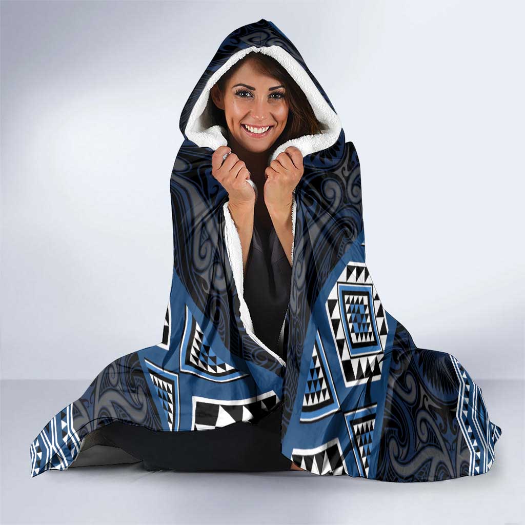 New Zealand Aotearoa Hooded Blanket Blue Taniko Art Maori Pattern LT05 - Polynesian Pride