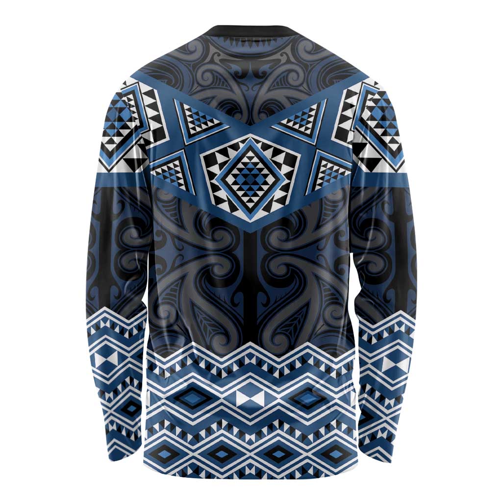 New Zealand Aotearoa Long Sleeve Shirt Blue Taniko Art Maori Pattern
