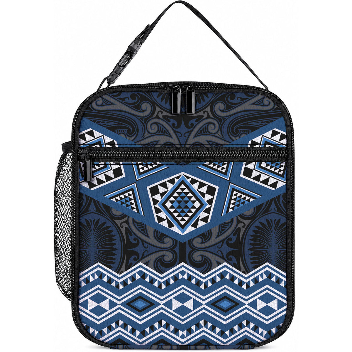 New Zealand Aotearoa Lunch Bag Blue Taniko Art Maori Pattern LT05 10.2 × 8.3 × 4.3 inch Blue - Polynesian Pride
