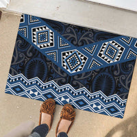 New Zealand Aotearoa Rubber Doormat Blue Taniko Art Maori Pattern