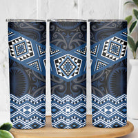 New Zealand Aotearoa Skinny Tumbler Blue Taniko Art Maori Pattern