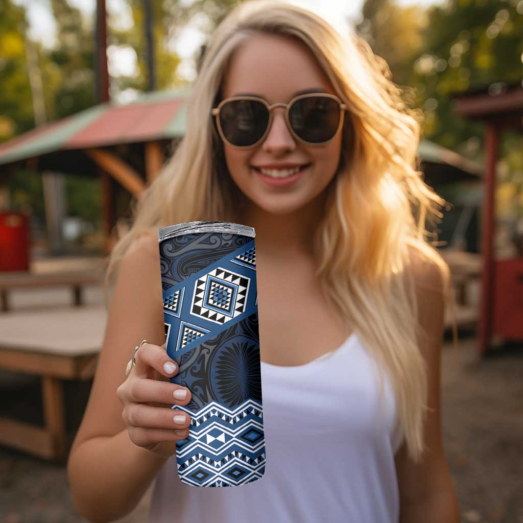New Zealand Aotearoa Skinny Tumbler Blue Taniko Art Maori Pattern