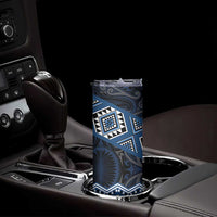 New Zealand Aotearoa Skinny Tumbler Blue Taniko Art Maori Pattern
