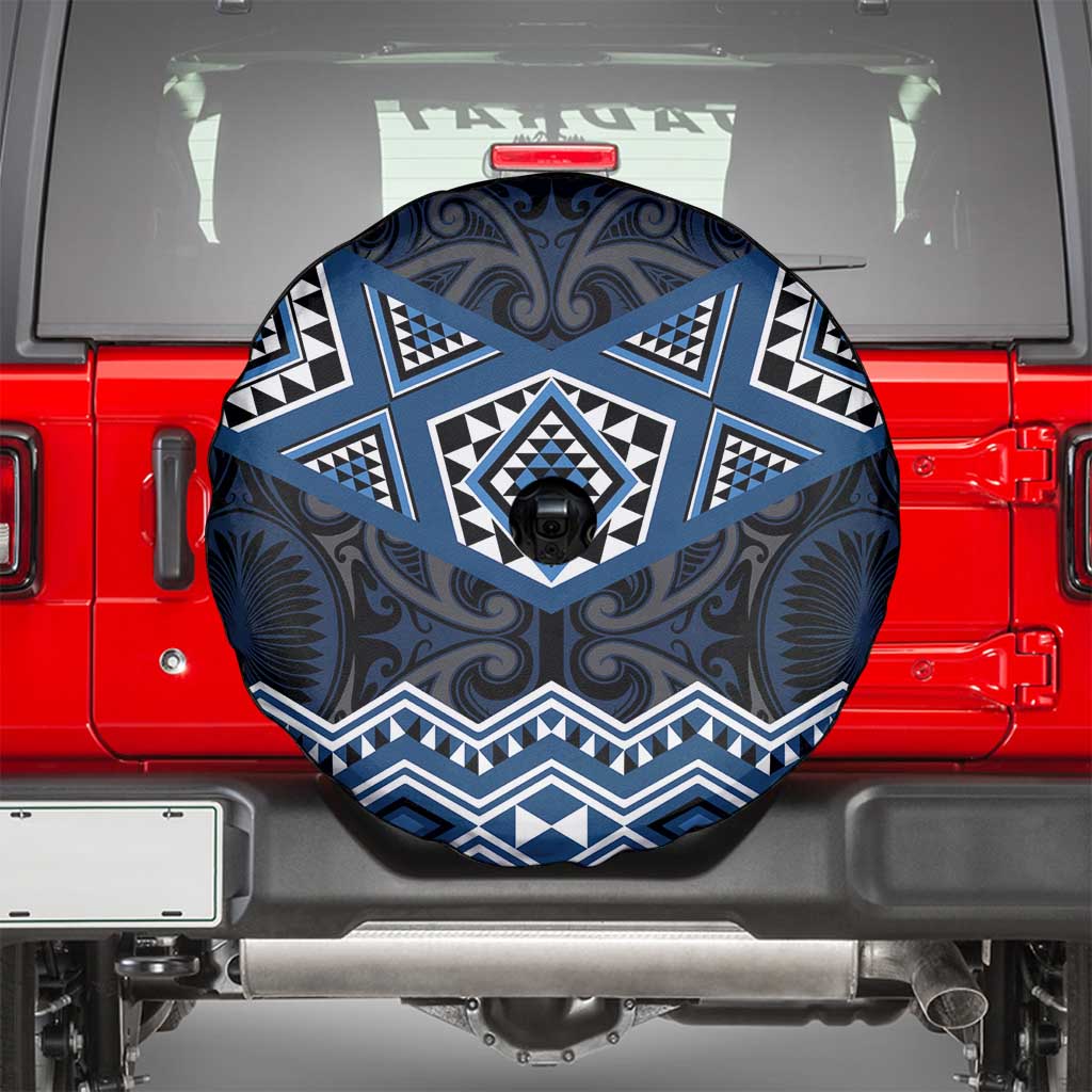 New Zealand Aotearoa Spare Tire Cover Blue Taniko Art Maori Pattern