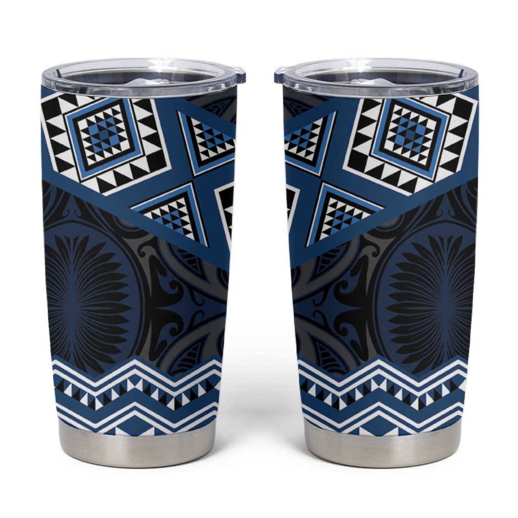 New Zealand Aotearoa Tumbler Cup Blue Taniko Art Maori Pattern
