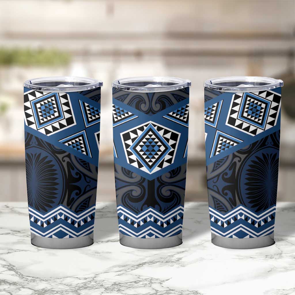 New Zealand Aotearoa Tumbler Cup Blue Taniko Art Maori Pattern