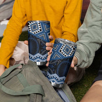 New Zealand Aotearoa Tumbler Cup Blue Taniko Art Maori Pattern