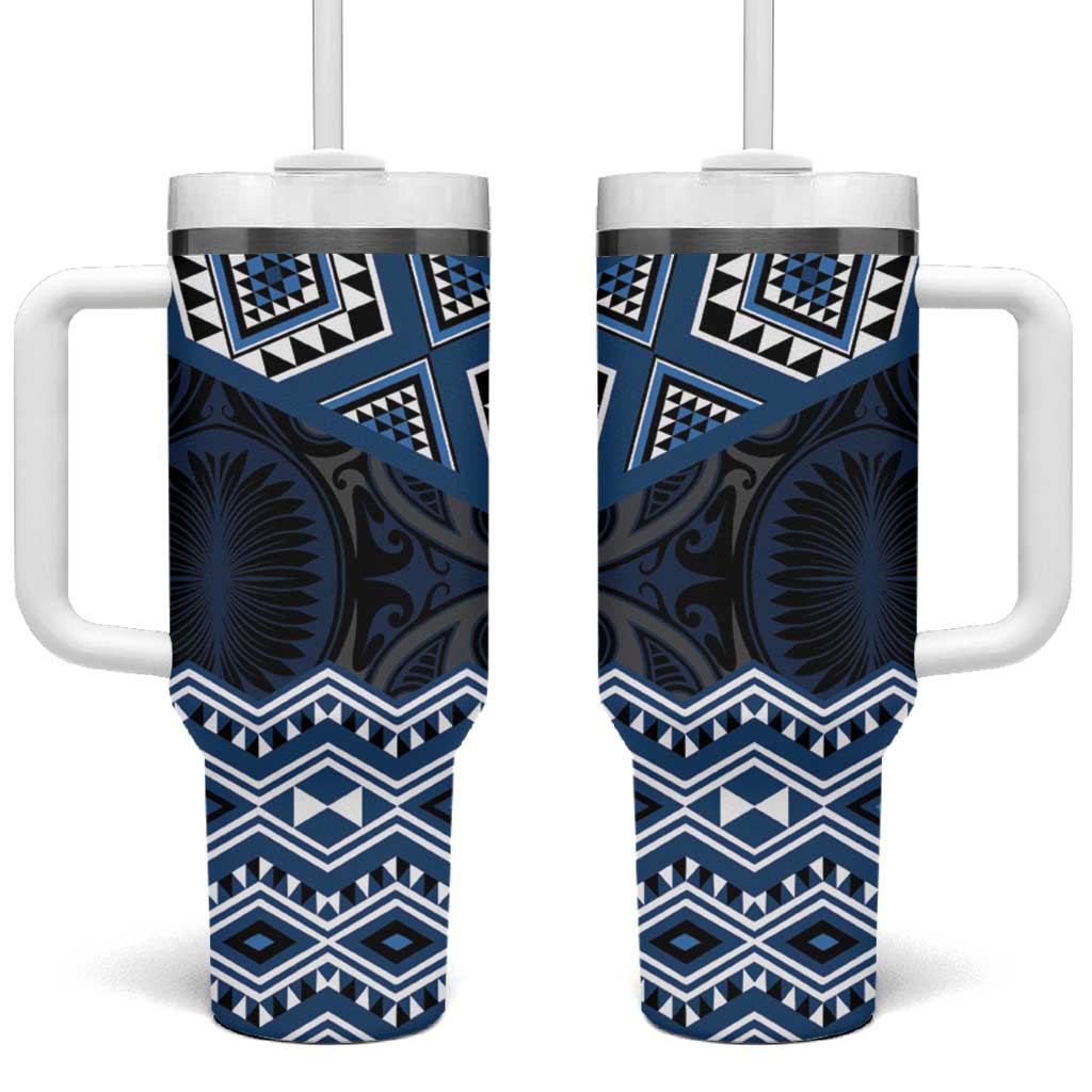 New Zealand Aotearoa Tumbler With Handle Blue Taniko Art Maori Pattern