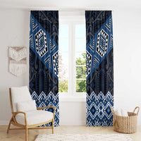 New Zealand Aotearoa Window Curtain Blue Taniko Art Maori Pattern