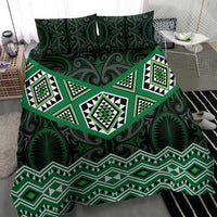 New Zealand Aotearoa Bedding Set Green Taniko Art Maori Pattern
