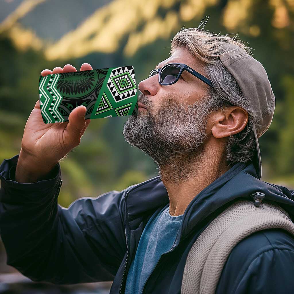 New Zealand Aotearoa 4 in 1 Can Cooler Tumbler Green Taniko Art Maori Pattern