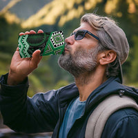 New Zealand Aotearoa 4 in 1 Can Cooler Tumbler Green Taniko Art Maori Pattern