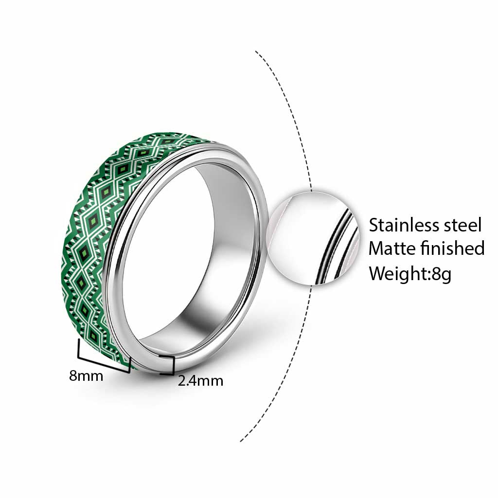 New Zealand Aotearoa Classic Ring Green Taniko Art Maori Pattern