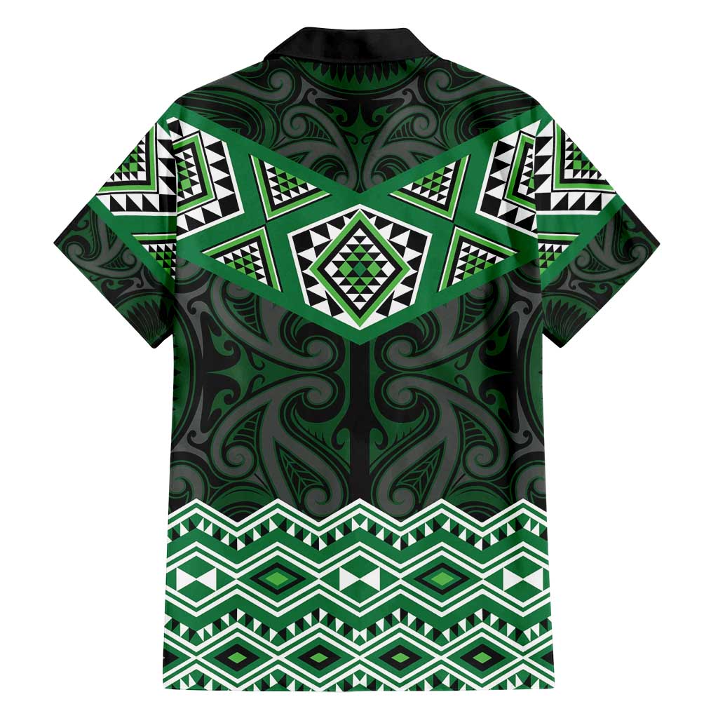New Zealand Aotearoa Family Matching Summer Maxi Dress and Hawaiian Shirt Green Taniko Art Maori Pattern
