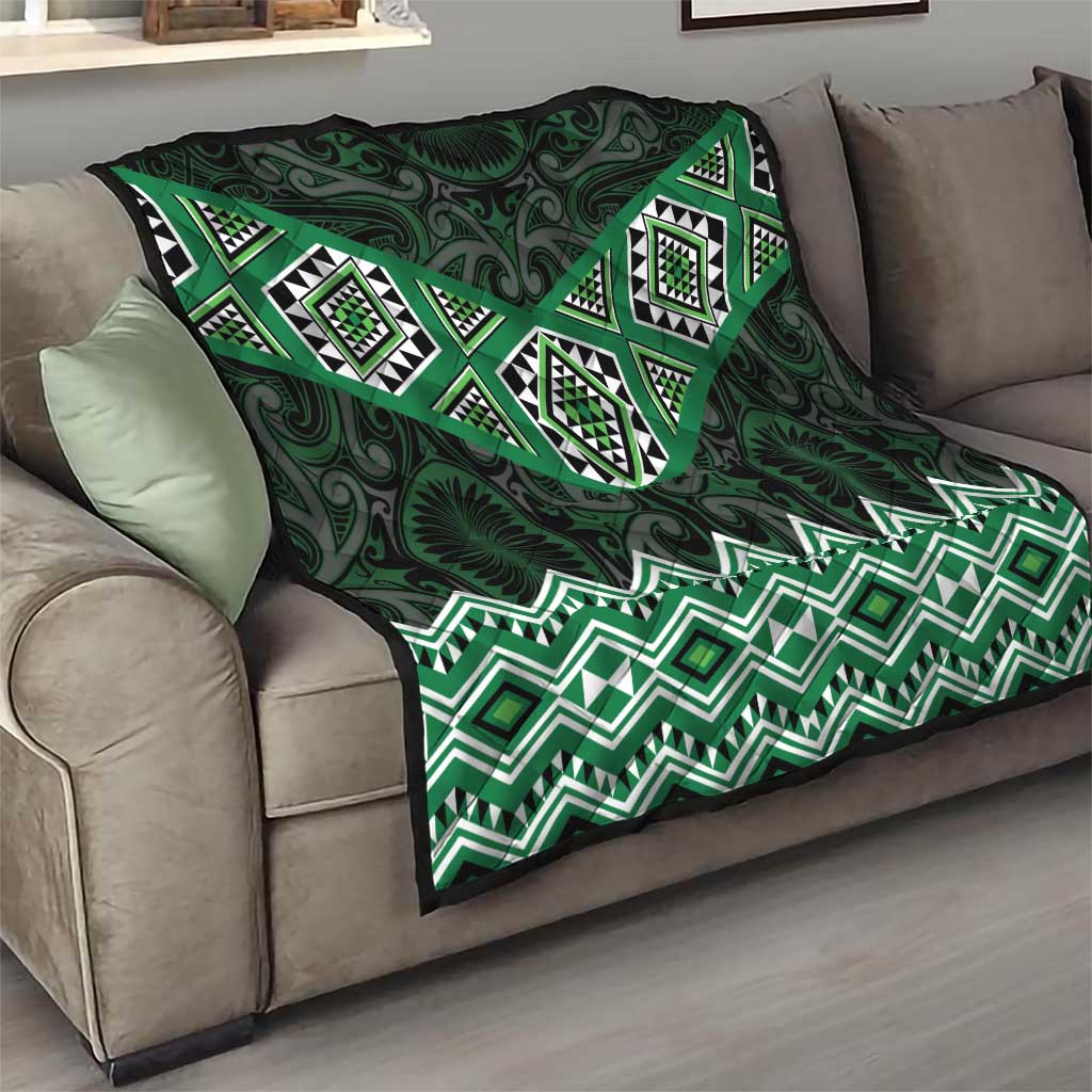 New Zealand Aotearoa Quilt Green Taniko Art Maori Pattern
