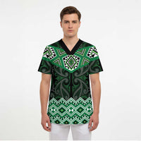 New Zealand Aotearoa Scrub Top Green Taniko Art Maori Pattern - Polynesian Pride