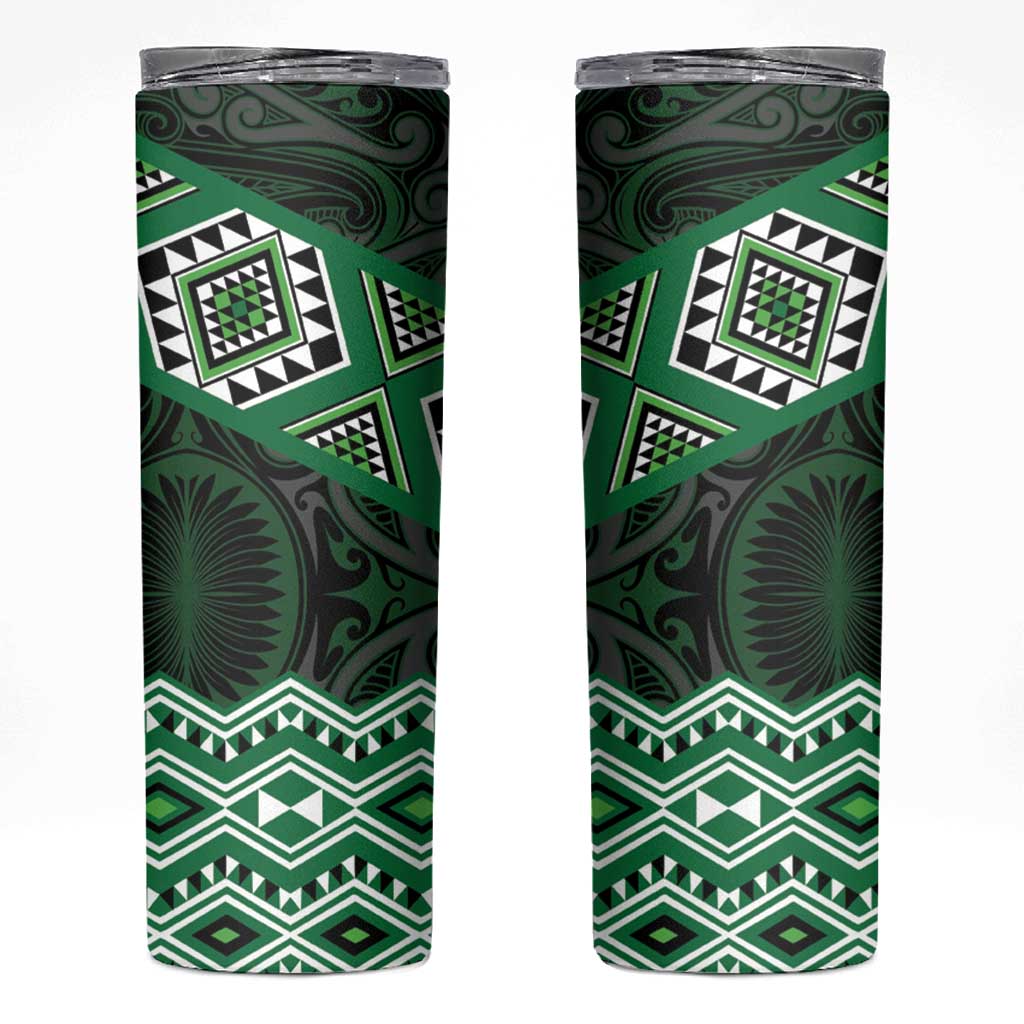 New Zealand Aotearoa Skinny Tumbler Green Taniko Art Maori Pattern