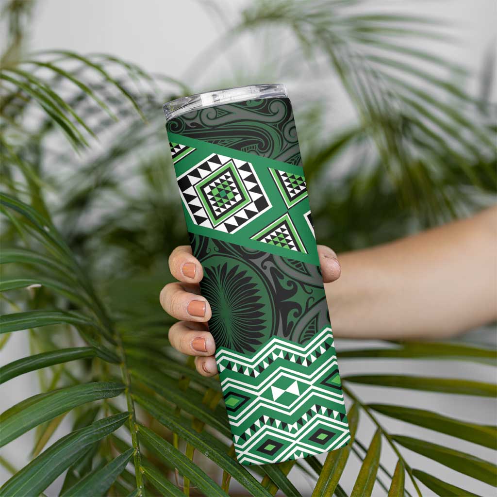 New Zealand Aotearoa Skinny Tumbler Green Taniko Art Maori Pattern