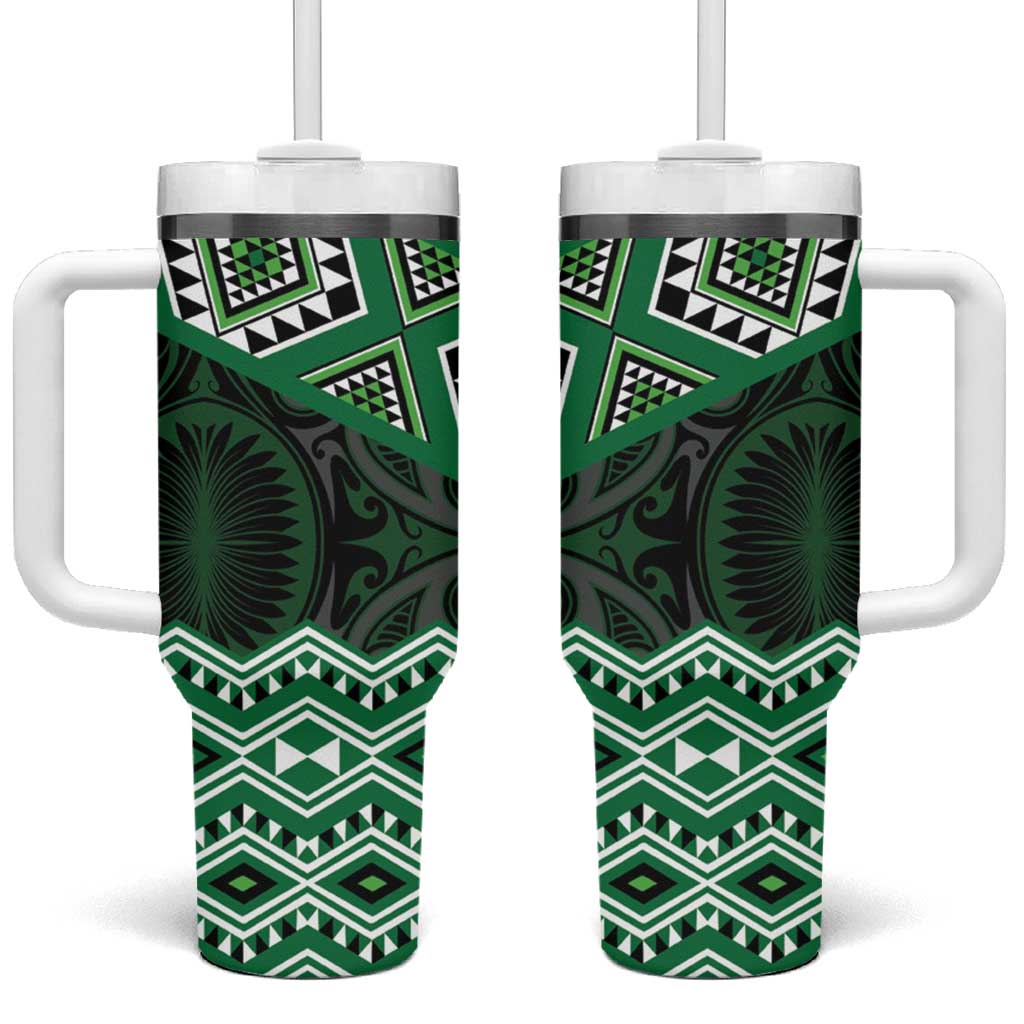 New Zealand Aotearoa Tumbler With Handle Green Taniko Art Maori Pattern
