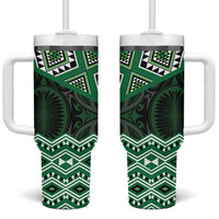 New Zealand Aotearoa Tumbler With Handle Green Taniko Art Maori Pattern