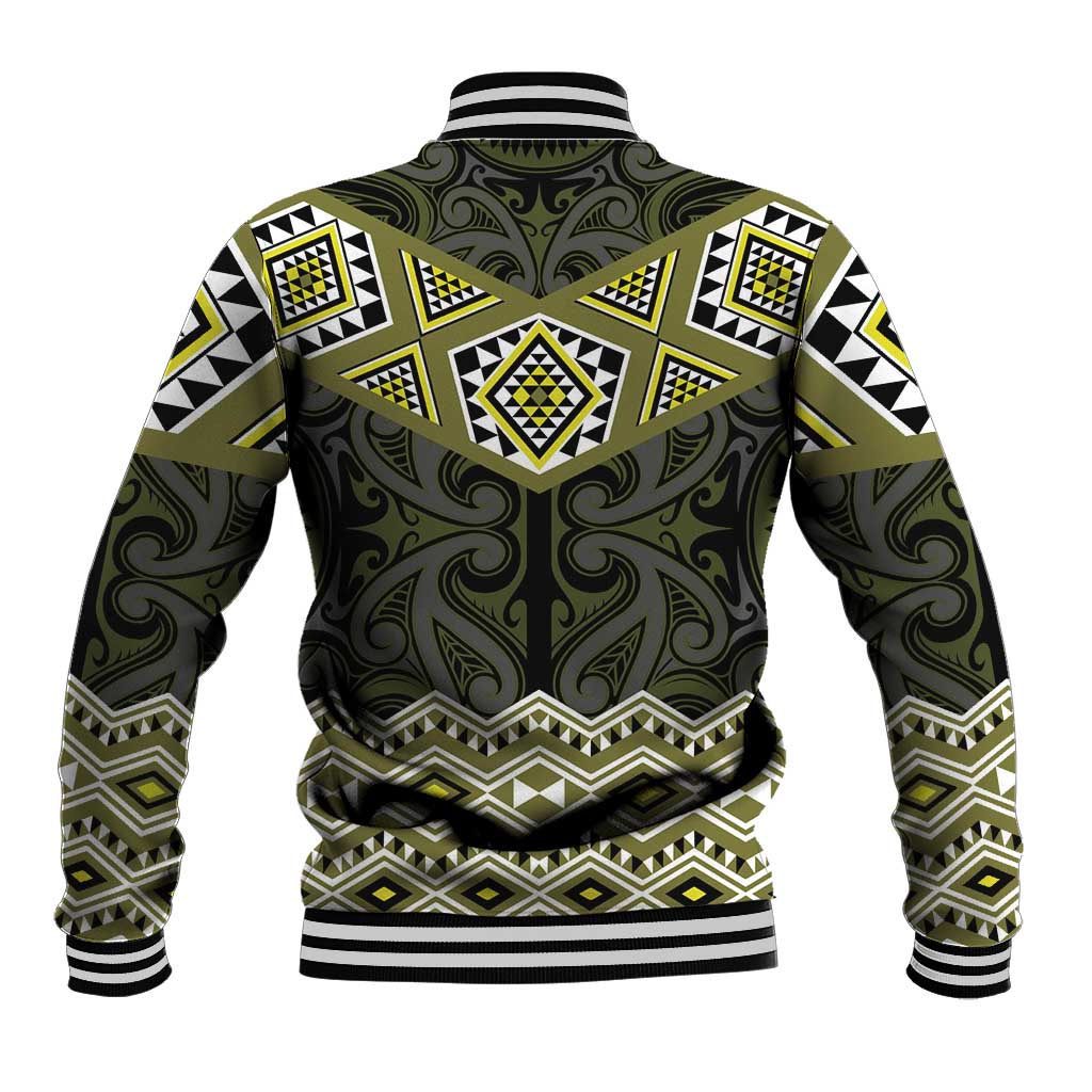 New Zealand Aotearoa Baseball Jacket Yellow Taniko Art Maori Pattern