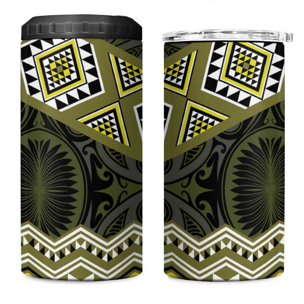 New Zealand Aotearoa 4 in 1 Can Cooler Tumbler Yellow Taniko Art Maori Pattern