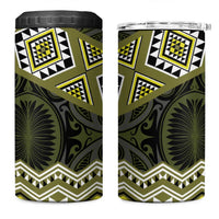 New Zealand Aotearoa 4 in 1 Can Cooler Tumbler Yellow Taniko Art Maori Pattern