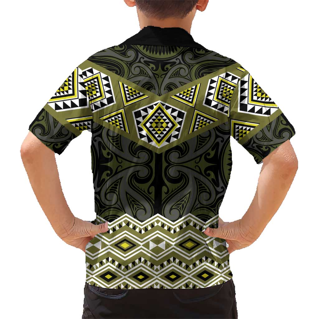 New Zealand Aotearoa Kid Hawaiian Shirt Yellow Taniko Art Maori Pattern