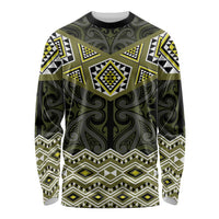 New Zealand Aotearoa Long Sleeve Shirt Yellow Taniko Art Maori Pattern