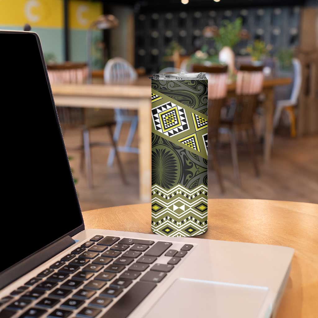 New Zealand Aotearoa Skinny Tumbler Yellow Taniko Art Maori Pattern