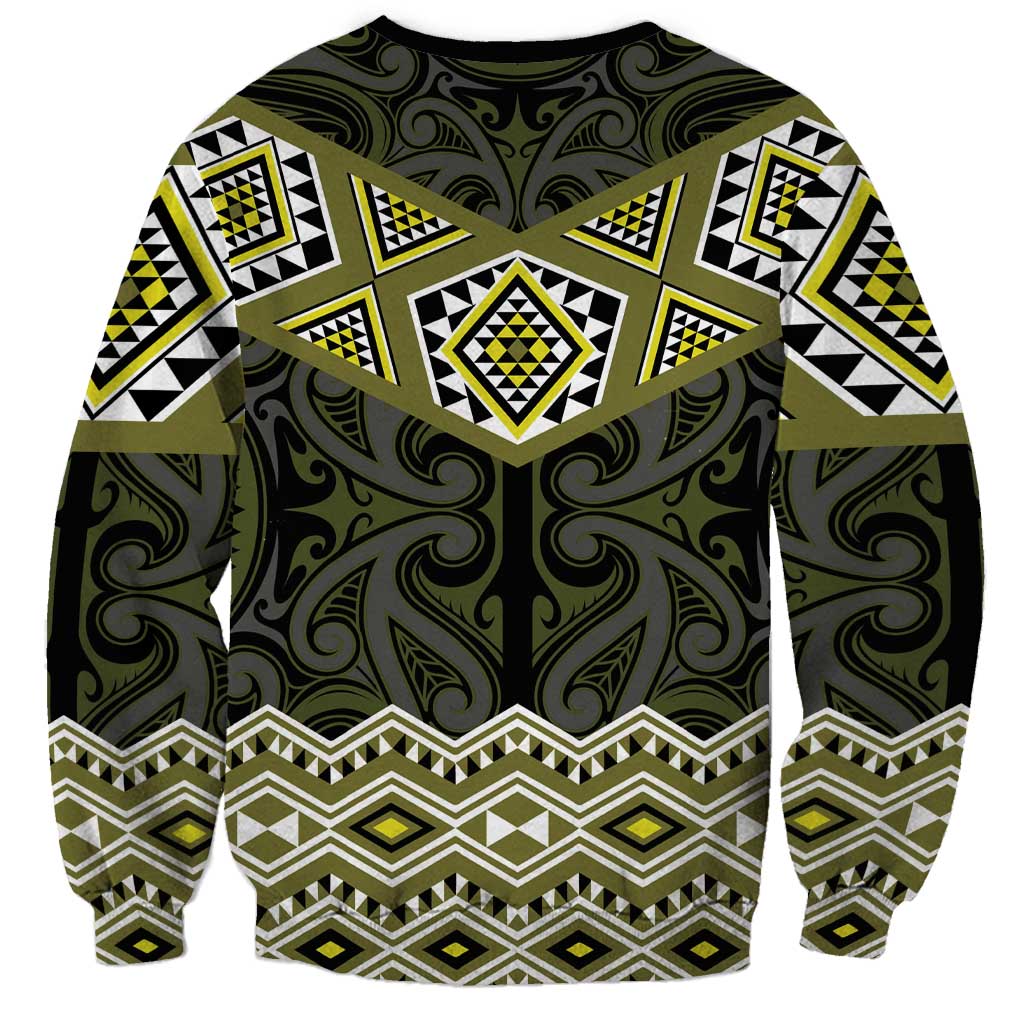 New Zealand Aotearoa Sweatshirt Yellow Taniko Art Maori Pattern