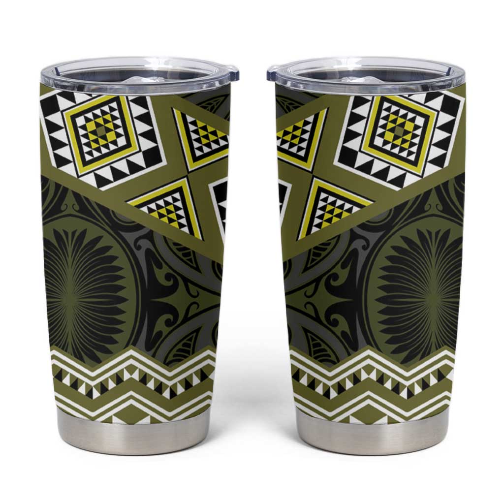 New Zealand Aotearoa Tumbler Cup Yellow Taniko Art Maori Pattern