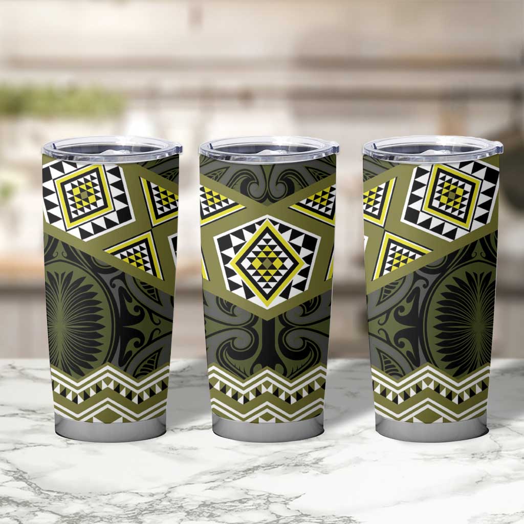 New Zealand Aotearoa Tumbler Cup Yellow Taniko Art Maori Pattern