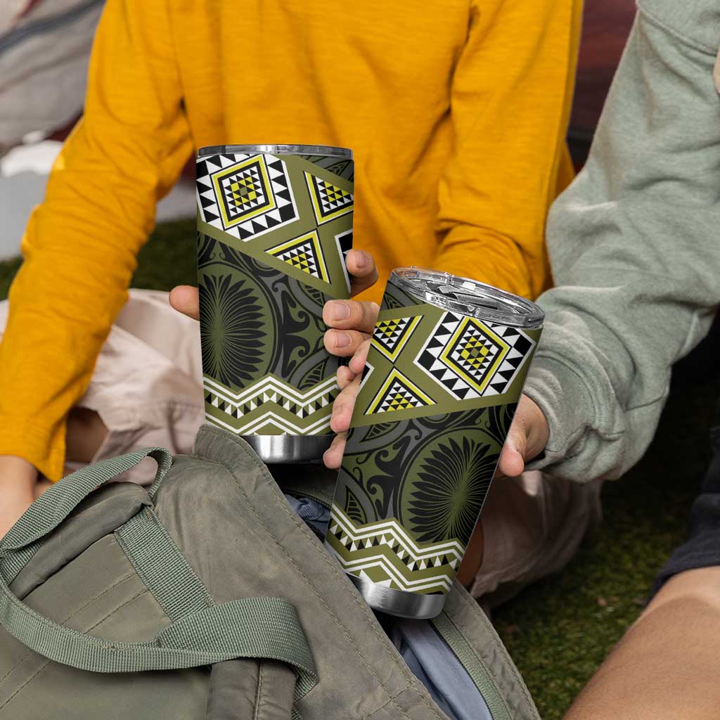 New Zealand Aotearoa Tumbler Cup Yellow Taniko Art Maori Pattern
