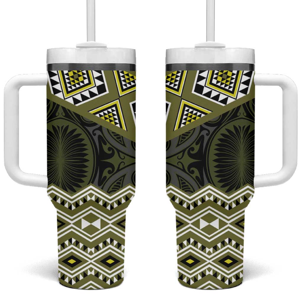 New Zealand Aotearoa Tumbler With Handle Yellow Taniko Art Maori Pattern