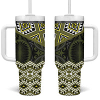 New Zealand Aotearoa Tumbler With Handle Yellow Taniko Art Maori Pattern