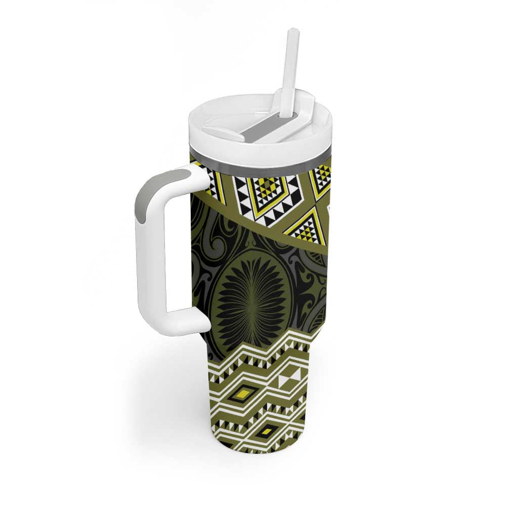 New Zealand Aotearoa Tumbler With Handle Yellow Taniko Art Maori Pattern