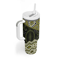 New Zealand Aotearoa Tumbler With Handle Yellow Taniko Art Maori Pattern