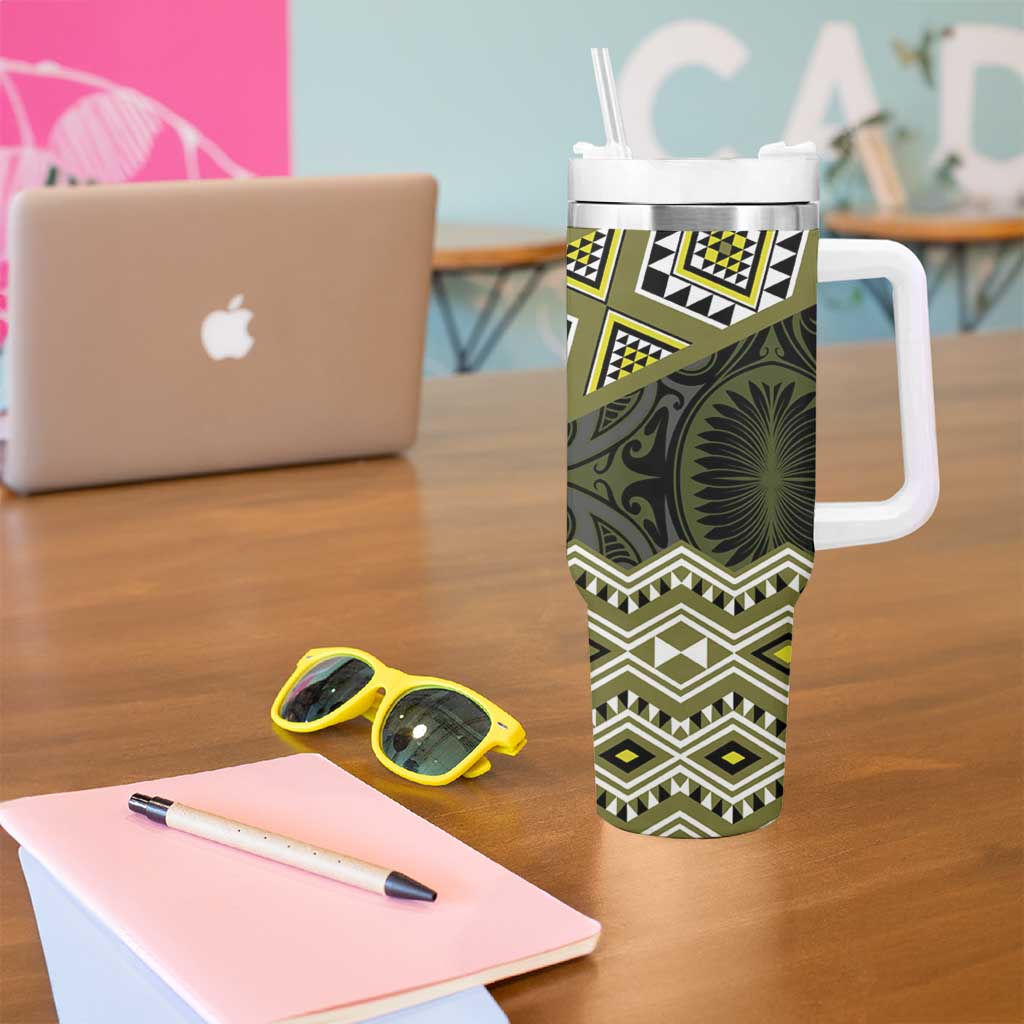 New Zealand Aotearoa Tumbler With Handle Yellow Taniko Art Maori Pattern