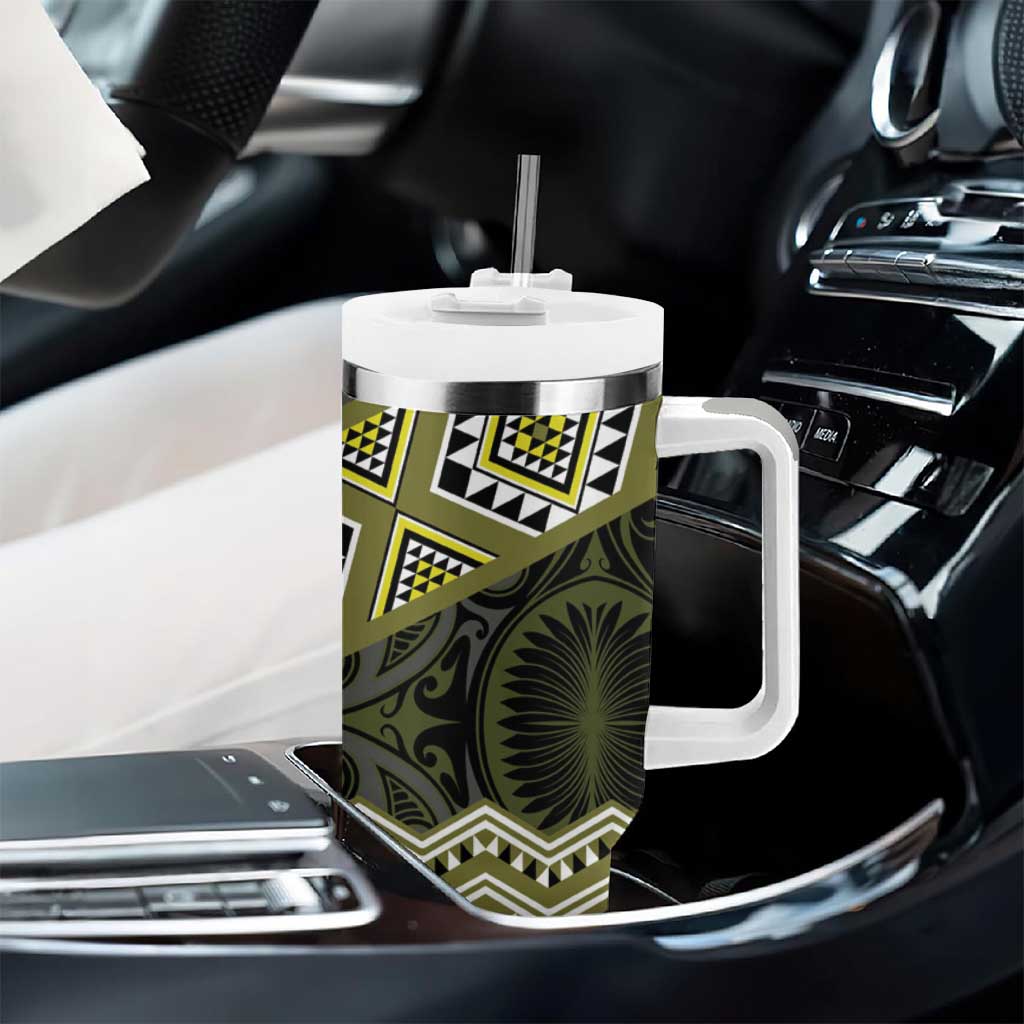 New Zealand Aotearoa Tumbler With Handle Yellow Taniko Art Maori Pattern