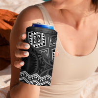 New Zealand Aotearoa 4 in 1 Can Cooler Tumbler Black Taniko Art Maori Pattern