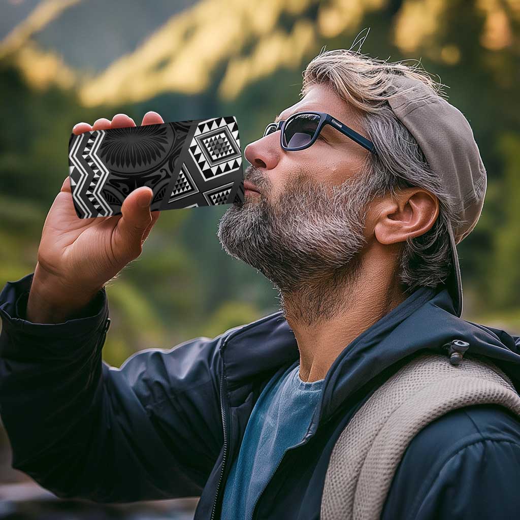 New Zealand Aotearoa 4 in 1 Can Cooler Tumbler Black Taniko Art Maori Pattern