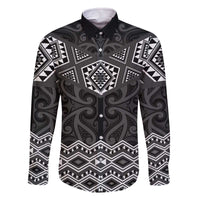 New Zealand Aotearoa Family Matching Off The Shoulder Long Sleeve Dress and Hawaiian Shirt Black Taniko Art Maori Pattern