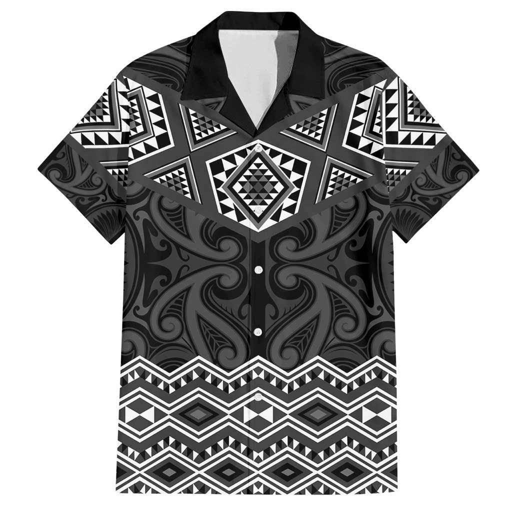 New Zealand Aotearoa Family Matching Summer Maxi Dress and Hawaiian Shirt Black Taniko Art Maori Pattern