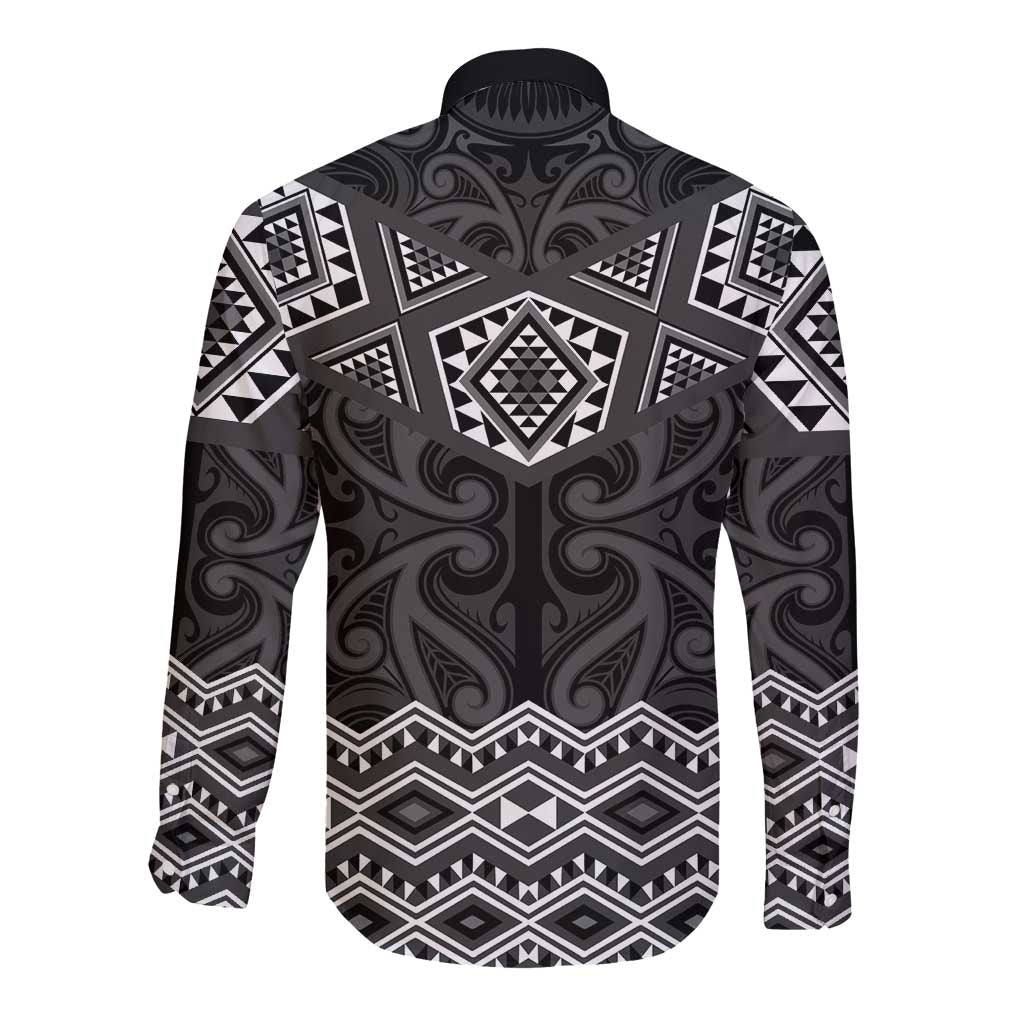 New Zealand Aotearoa Long Sleeve Button Shirt Black Taniko Art Maori Pattern LT05 - Polynesian Pride