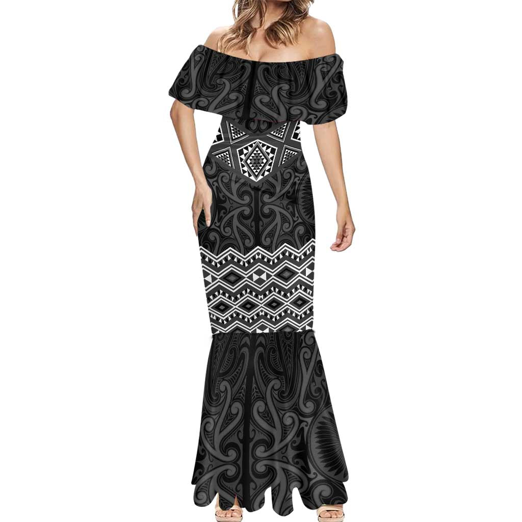 New Zealand Aotearoa Mermaid Dress Black Taniko Art Maori Pattern