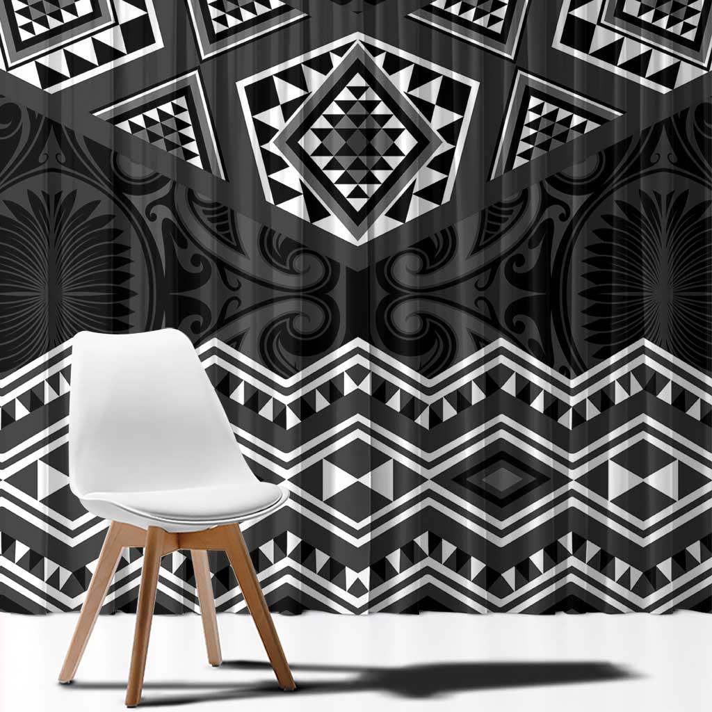 New Zealand Aotearoa Window Curtain Black Taniko Art Maori Pattern