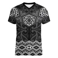 New Zealand Aotearoa Women V-Neck T-Shirt Black Taniko Art Maori Pattern LT05 Female Black - Polynesian Pride