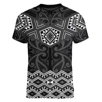 New Zealand Aotearoa Women V-Neck T-Shirt Black Taniko Art Maori Pattern LT05 - Polynesian Pride