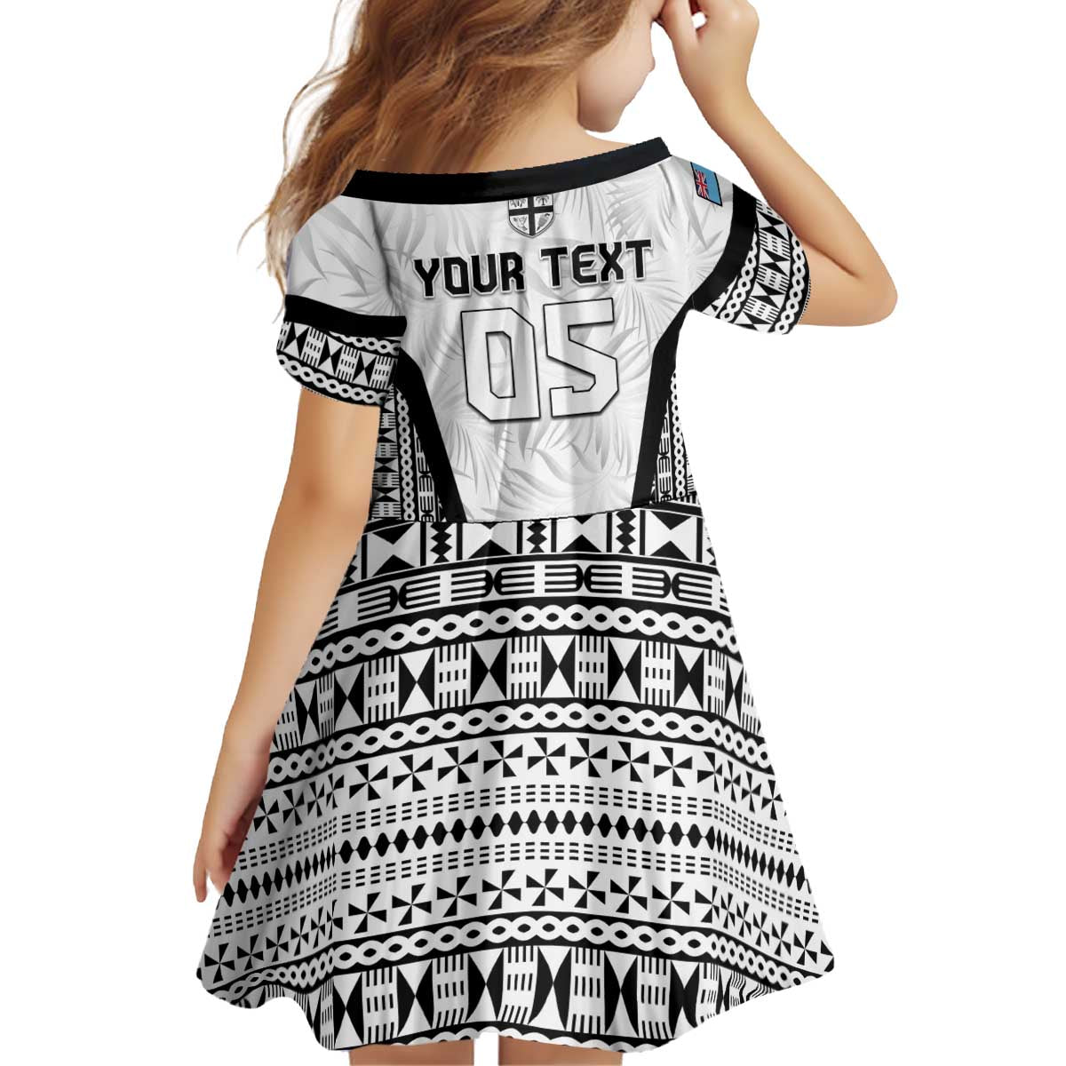 Custom Fiji 2026 Rugby Kid Short Sleeve Dress Fijian Tapa Pattern